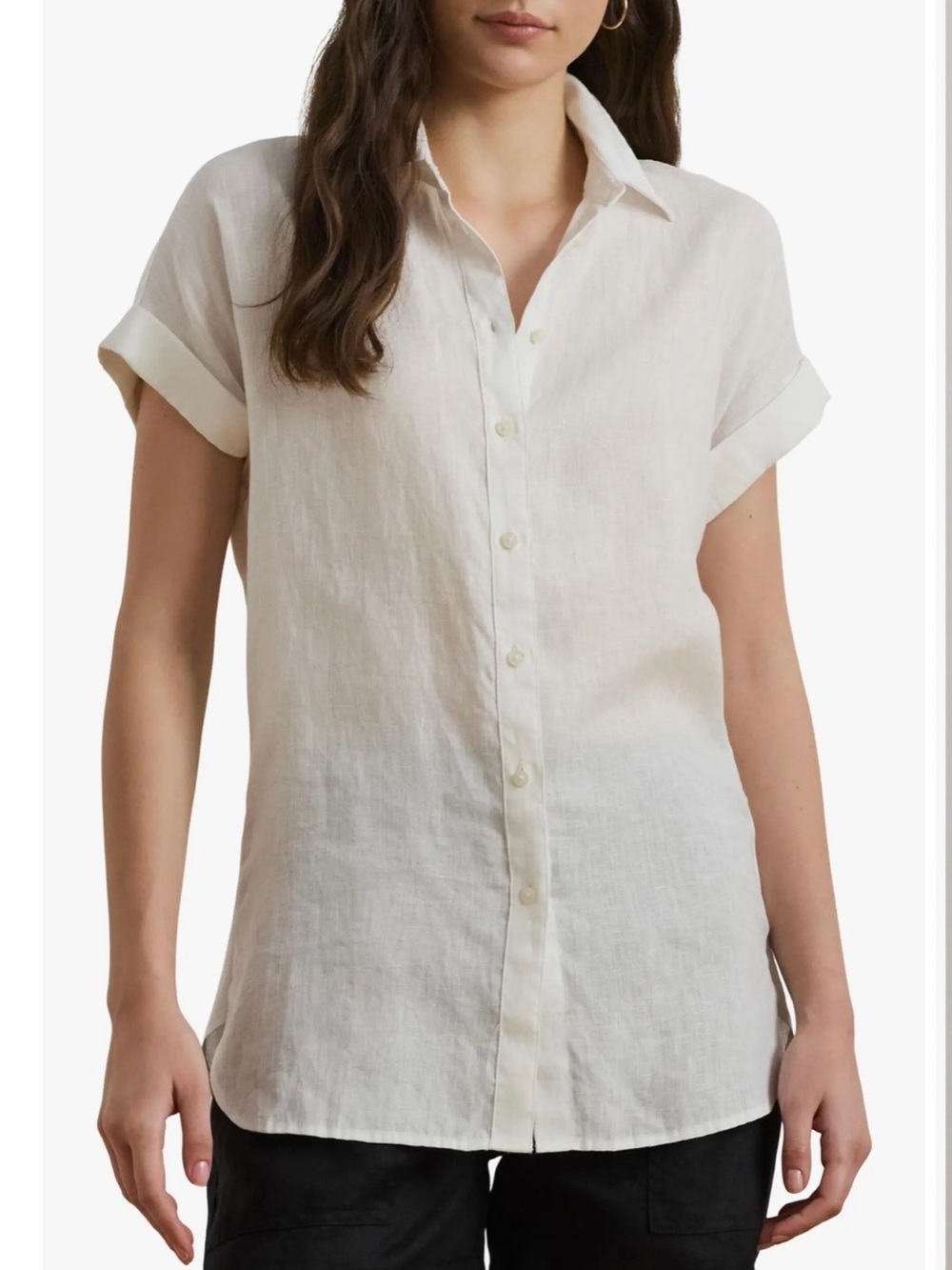 Ralph Lauren Cream Short-Sleeve Linen Button-Down Shirt